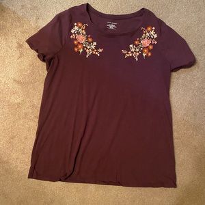Lane Bryant Burgundy Floral Boho Tee 14/16